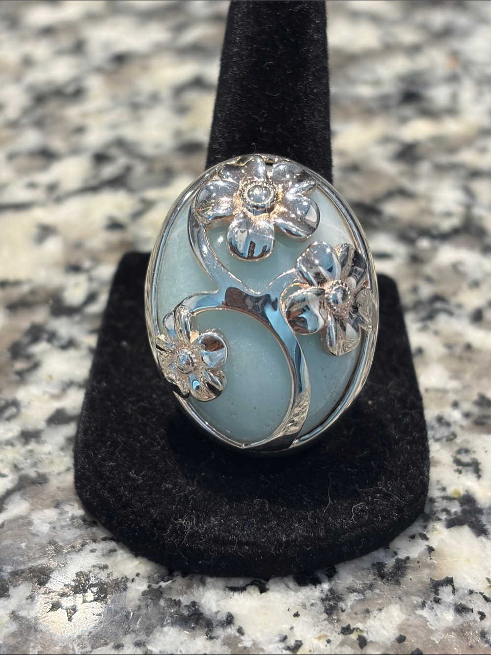 925 Silver Carnelian Ring with Pale Blue Enamel Accents